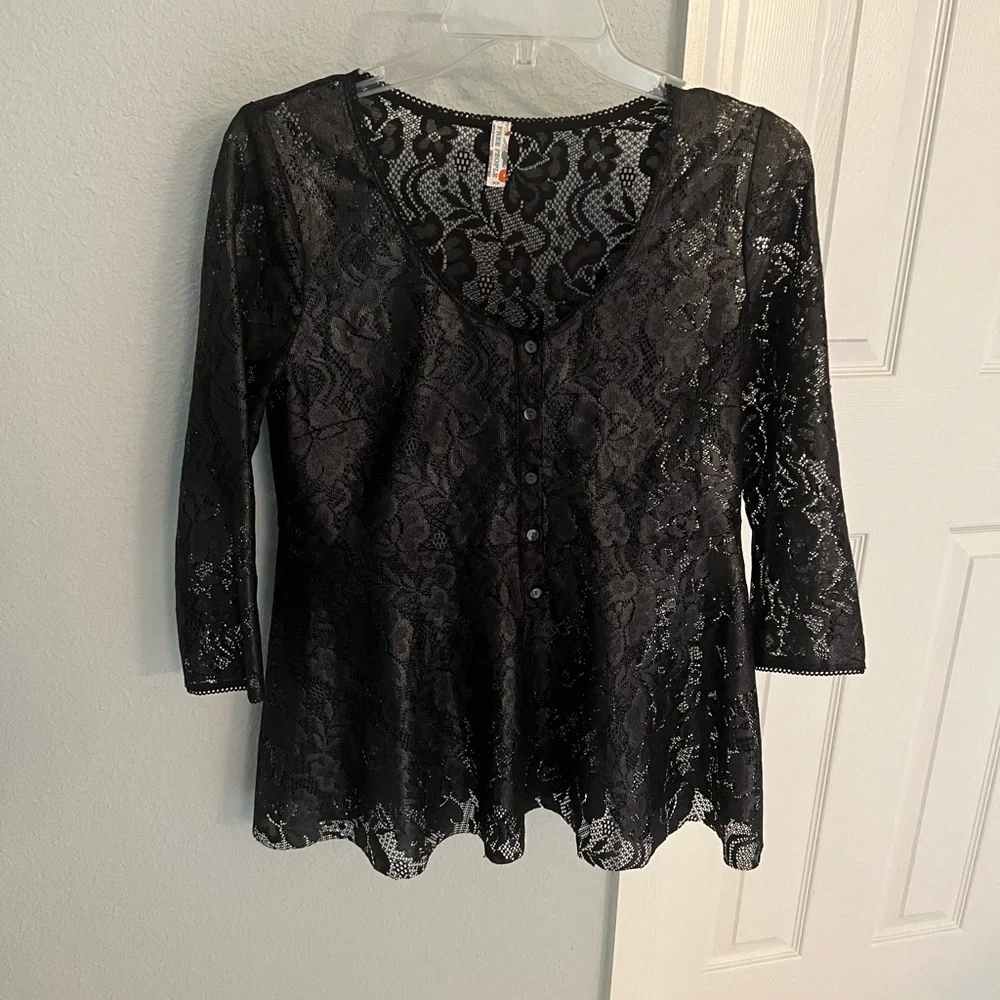 New free people black lace top iridescence blouse size small peplum style - Picture 4 of 9
